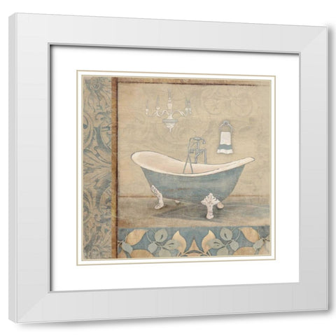 Bath floral pattern blue 2 White Modern Wood Framed Art Print with Double Matting by Grey, Jace