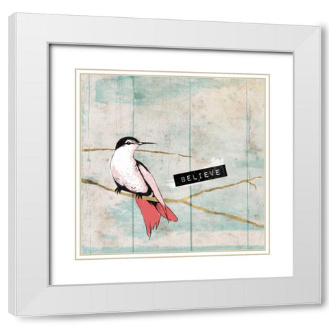 Believe Bird White Modern Wood Framed Art Print with Double Matting by Grey, Jace