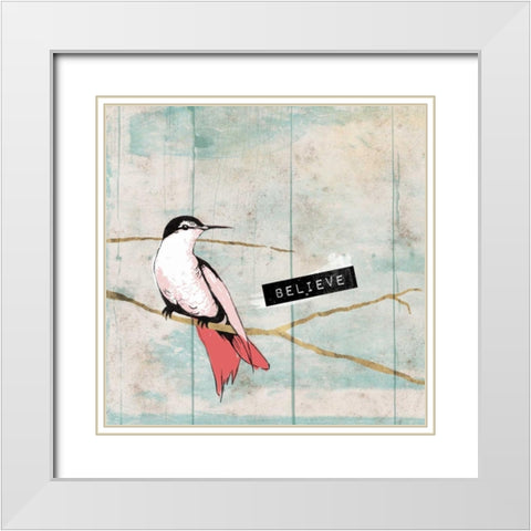 Believe Bird White Modern Wood Framed Art Print with Double Matting by Grey, Jace