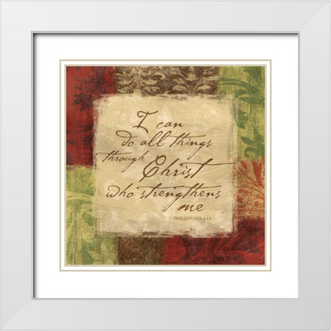 Philippians 4-13 White Modern Wood Framed Art Print with Double Matting by Grey, Jace