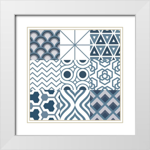 Geo 9Patch Blue White Modern Wood Framed Art Print with Double Matting by Grey, Jace