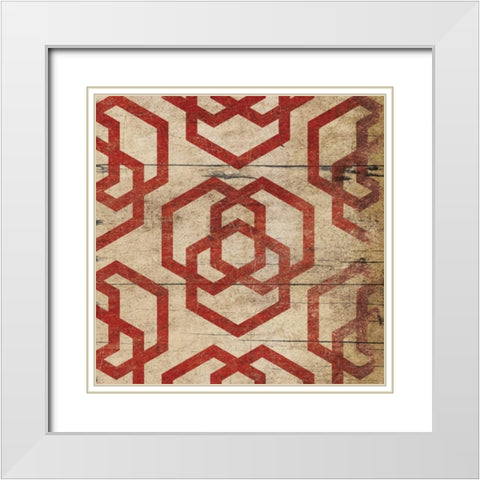 Red Geo 6 White Modern Wood Framed Art Print with Double Matting by Grey, Jace