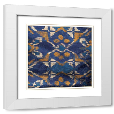 Blue IKAT White Modern Wood Framed Art Print with Double Matting by Grey, Jace