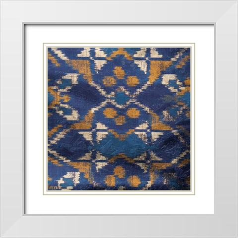 Blue IKAT White Modern Wood Framed Art Print with Double Matting by Grey, Jace
