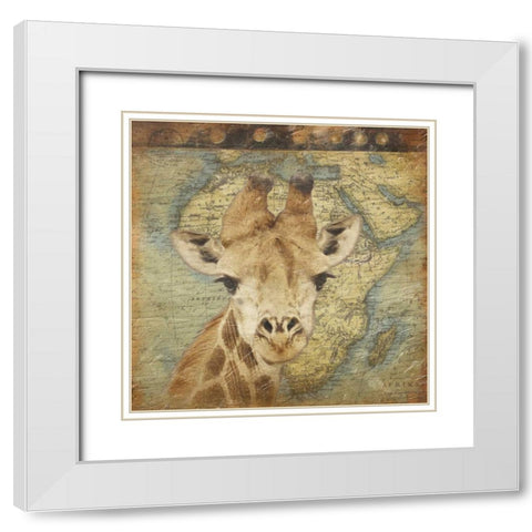 Giraffe Travel White Modern Wood Framed Art Print with Double Matting by Grey, Jace