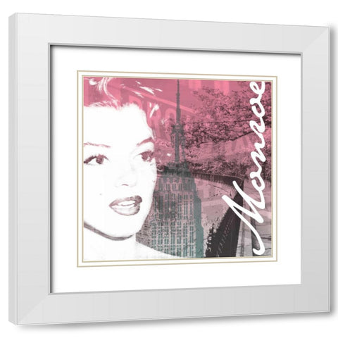 NY Monroe Pink White Modern Wood Framed Art Print with Double Matting by Grey, Jace