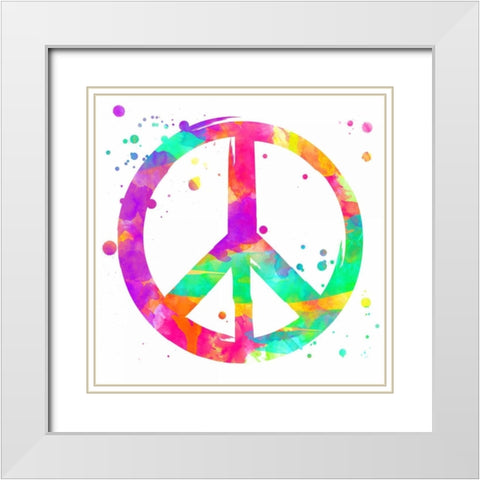 Rainbow Peace White Modern Wood Framed Art Print with Double Matting by Grey, Jace