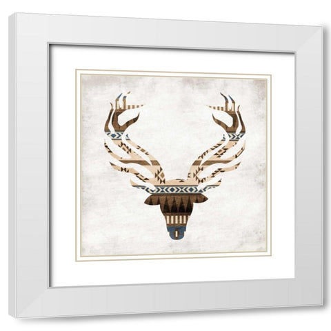 Aztec Deer Mate White Modern Wood Framed Art Print with Double Matting by Grey, Jace