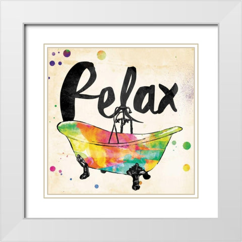 Relax Colorful Bath White Modern Wood Framed Art Print with Double Matting by Grey, Jace
