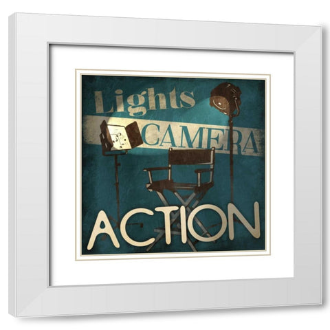 Lights Camera Action White Modern Wood Framed Art Print with Double Matting by Grey, Jace