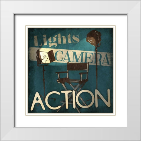 Lights Camera Action White Modern Wood Framed Art Print with Double Matting by Grey, Jace