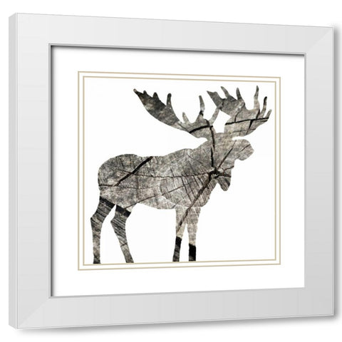 Wood Moose White White Modern Wood Framed Art Print with Double Matting by Grey, Jace