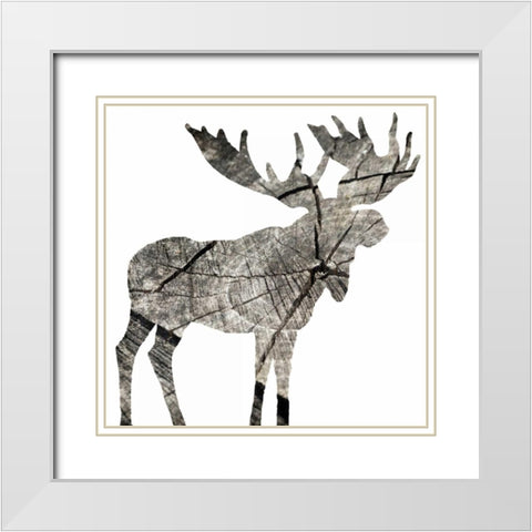 Wood Moose White White Modern Wood Framed Art Print with Double Matting by Grey, Jace
