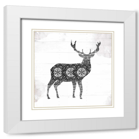Deer Patterns White Modern Wood Framed Art Print with Double Matting by Grey, Jace