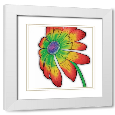 Bright Fun Time Flower White Modern Wood Framed Art Print with Double Matting by Grey, Jace