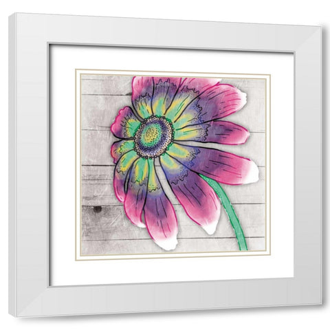 Fun Time Flower White Modern Wood Framed Art Print with Double Matting by Grey, Jace