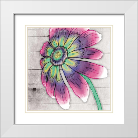 Fun Time Flower White Modern Wood Framed Art Print with Double Matting by Grey, Jace