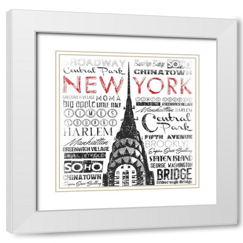 New York Words White Modern Wood Framed Art Print with Double Matting by Grey, Jace