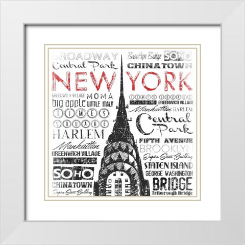 New York Words White Modern Wood Framed Art Print with Double Matting by Grey, Jace