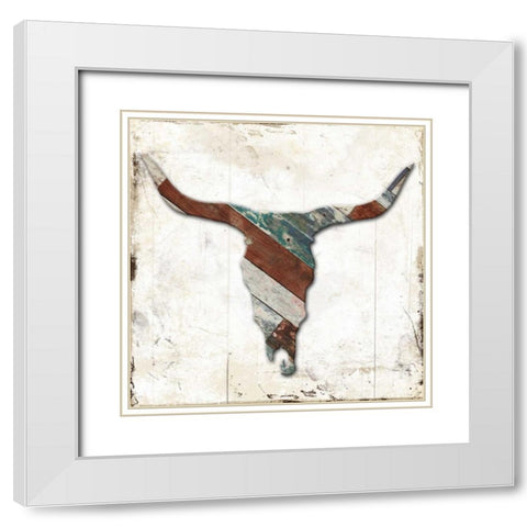 Wooden Bull Head Mate White Modern Wood Framed Art Print with Double Matting by Grey, Jace