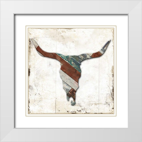 Wooden Bull Head Mate White Modern Wood Framed Art Print with Double Matting by Grey, Jace