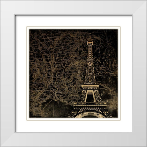 Eiffel Map White Modern Wood Framed Art Print with Double Matting by Grey, Jace