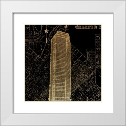 Dallas Map White Modern Wood Framed Art Print with Double Matting by Grey, Jace