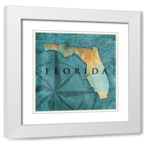 Florida Sea Map White Modern Wood Framed Art Print with Double Matting by Grey, Jace