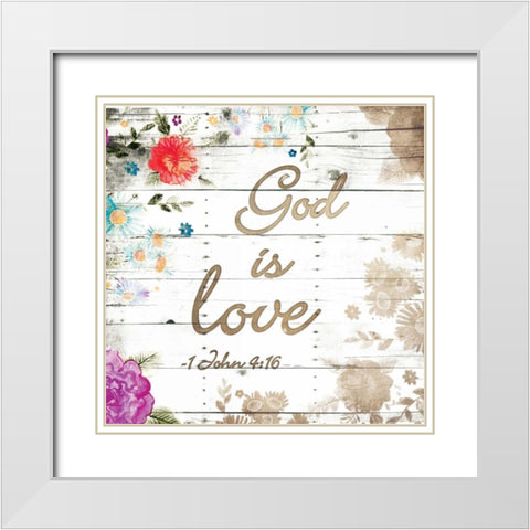 God Is Love White Modern Wood Framed Art Print with Double Matting by Grey, Jace