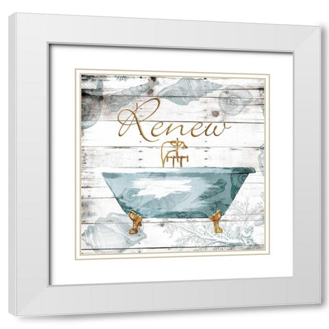 Golden Coastal Bath White Modern Wood Framed Art Print with Double Matting by Grey, Jace