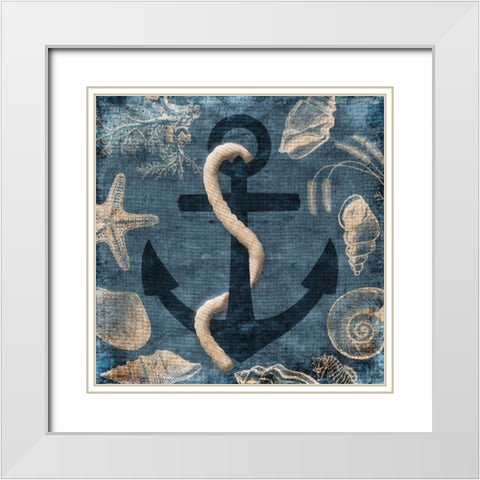 Anchor Blue White Modern Wood Framed Art Print with Double Matting by Grey, Jace