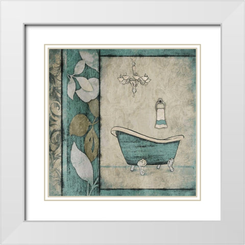 Teal Floral Bath Mate White Modern Wood Framed Art Print with Double Matting by Grey, Jace