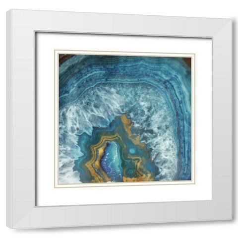 Gold Blue Flow White Modern Wood Framed Art Print with Double Matting by Grey, Jace