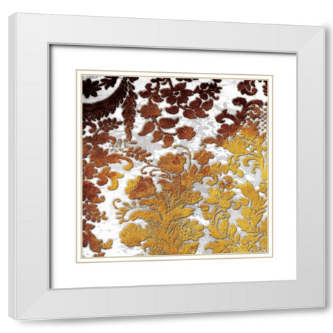 Gold Floral Stamp White Modern Wood Framed Art Print with Double Matting by Grey, Jace
