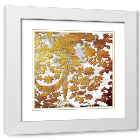 Gold Floral Stamp Two White Modern Wood Framed Art Print with Double Matting by Grey, Jace