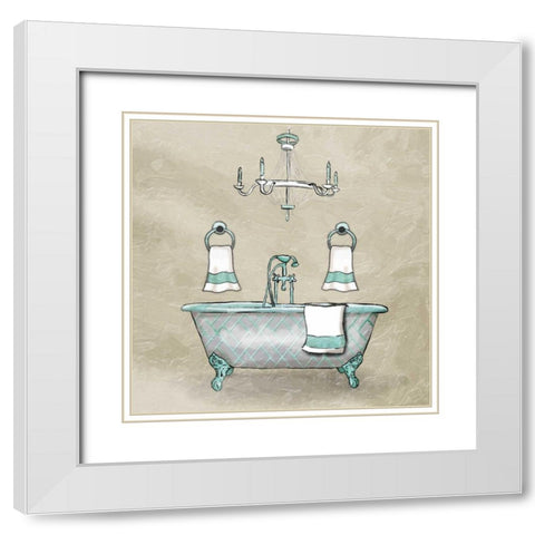 Teal Calm Bath White Modern Wood Framed Art Print with Double Matting by Grey, Jace