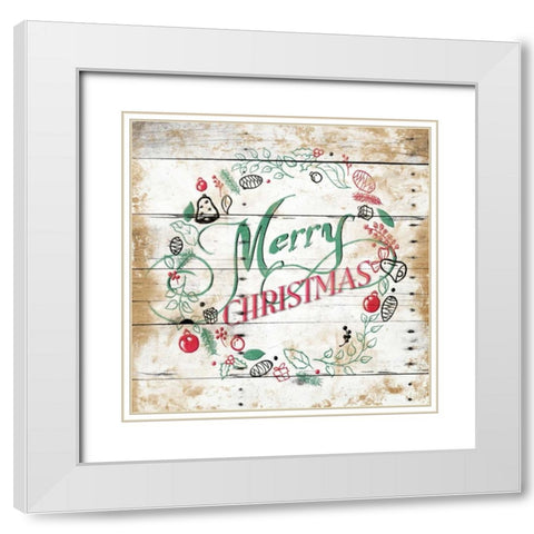 Merry Christmas Wreath White Modern Wood Framed Art Print with Double Matting by Grey, Jace
