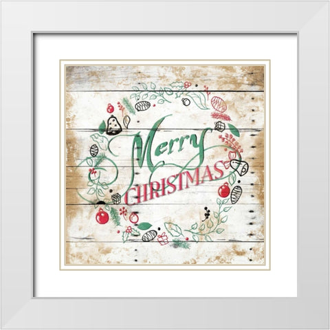 Merry Christmas Wreath White Modern Wood Framed Art Print with Double Matting by Grey, Jace