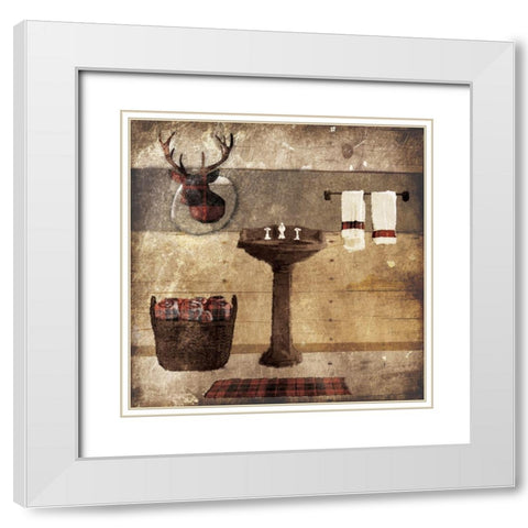 Cabin Deer White Modern Wood Framed Art Print with Double Matting by Grey, Jace
