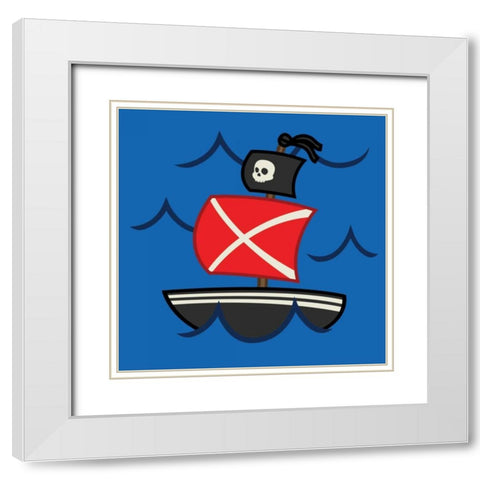Medium Pirate Ship White Modern Wood Framed Art Print with Double Matting by Grey, Jace