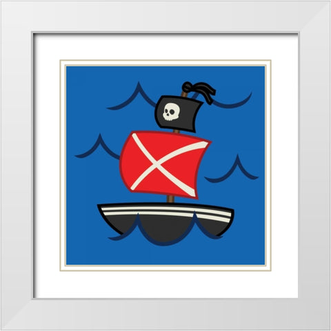 Medium Pirate Ship White Modern Wood Framed Art Print with Double Matting by Grey, Jace