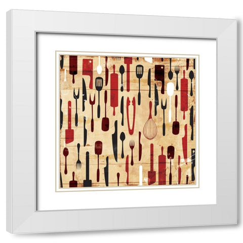 Utensils On The Wall White Modern Wood Framed Art Print with Double Matting by Grey, Jace