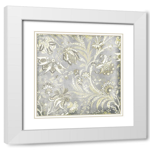 Grey Flower Pattern White Modern Wood Framed Art Print with Double Matting by Grey, Jace