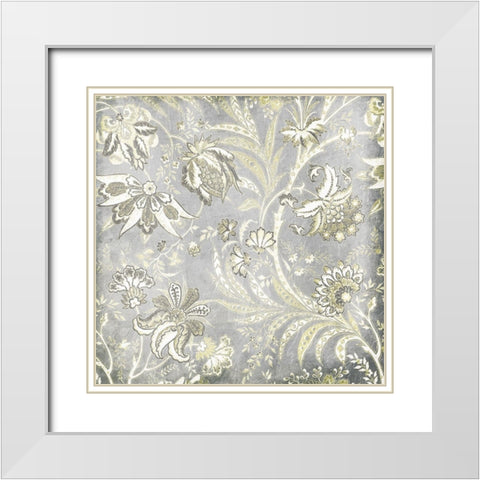 Grey Flower Pattern White Modern Wood Framed Art Print with Double Matting by Grey, Jace