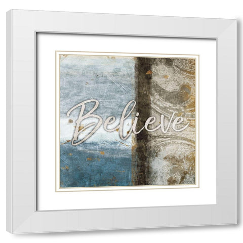 Believe Blue White Modern Wood Framed Art Print with Double Matting by Grey, Jace
