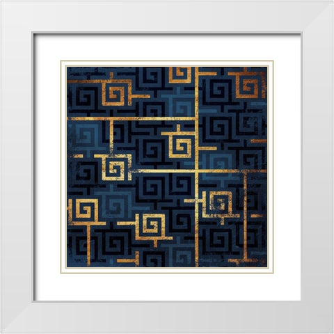 Blue Gold Keys White Modern Wood Framed Art Print with Double Matting by Grey, Jace