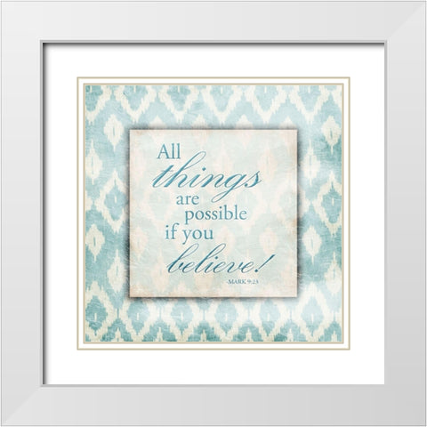 Believe Light Blue White Modern Wood Framed Art Print with Double Matting by Grey, Jace