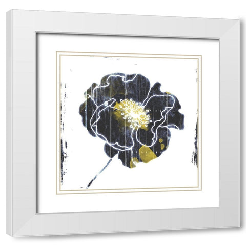 Flower With Blue Yellow Mate White Modern Wood Framed Art Print with Double Matting by Grey, Jave