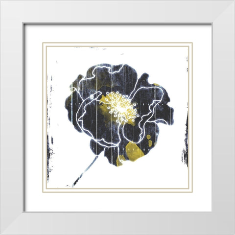 Flower With Blue Yellow Mate White Modern Wood Framed Art Print with Double Matting by Grey, Jave