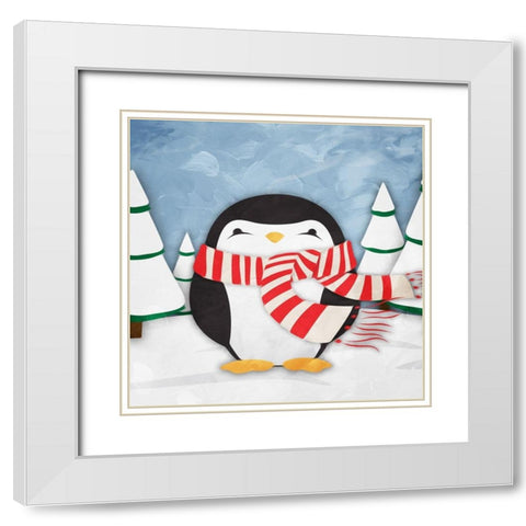 Happy Penguin White Modern Wood Framed Art Print with Double Matting by Grey, Jace